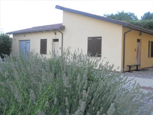 a building with a field of plants in front of it at Agriturismo La Selva in Nocera Umbra