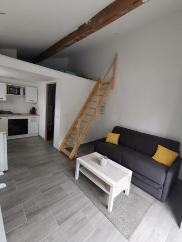 un salon avec un canapé et une table dans l'établissement Studio Cournonterral 4 couchages, à Cournonterral