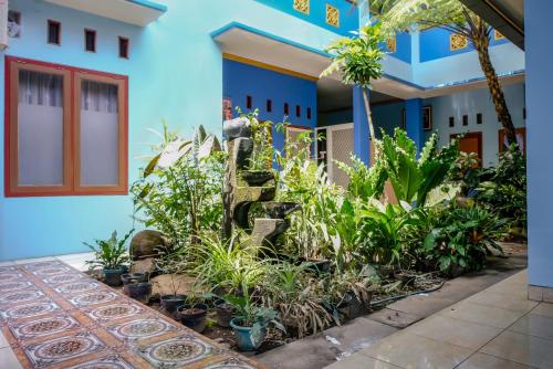 a garden in front of a house with plants at Hotel O Guest House Amalia Malang in Malang