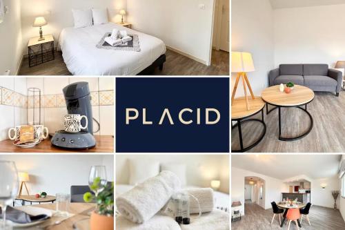 un collage de photos d'une chambre et d'une chambre d'hôtel dans l'établissement Le Rayonnant, Lumineux, Centre-ville, à Royan