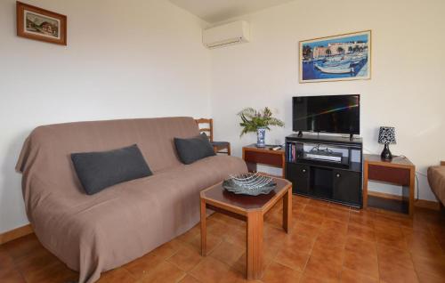 un salon avec un canapé et une télévision dans l'établissement Beautiful Apartment In Porticcio, à Porticcio