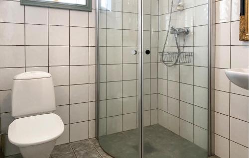 a bathroom with a shower with a toilet and a sink at Nice Home In Stårheim With Wifi in Stårheim