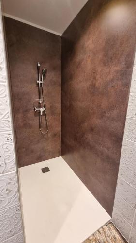 une salle de bain avec une douche avec un tuyau dans l'établissement Hébergement calme et ressourçant, à Meyrals