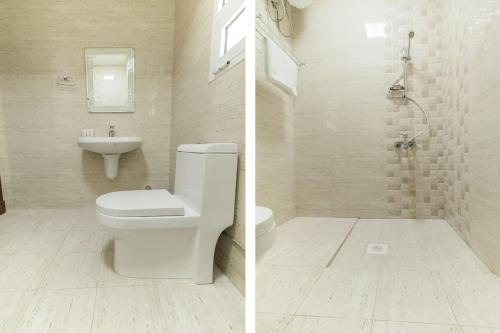 two pictures of a bathroom with a toilet and a sink at Super OYO 106 Muscat Grand Hotel Apartment in Seeb