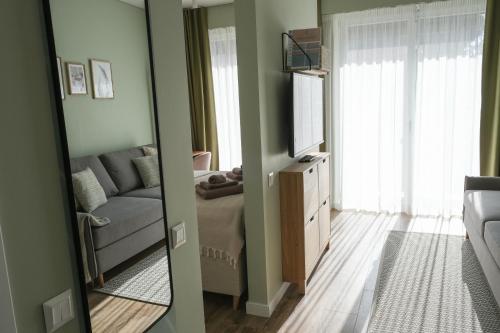 Kuchyň nebo kuchyňský kout v ubytování Neringarent STUDIO-APARTAMENTAI