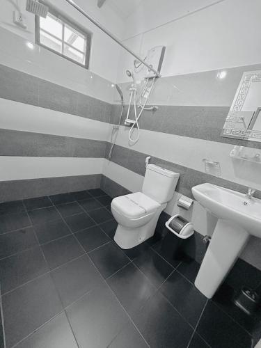 a bathroom with a toilet and a sink at New Peacock Resort in Dambulla