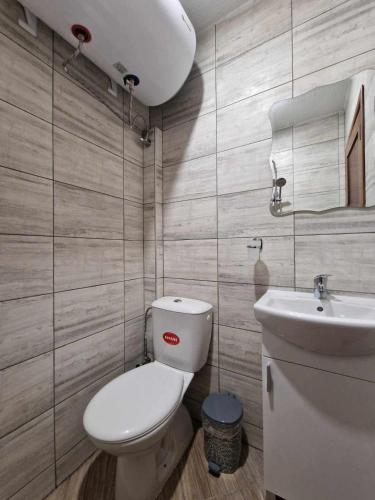 a bathroom with a toilet and a sink at Апартаменти село Баня in Banya