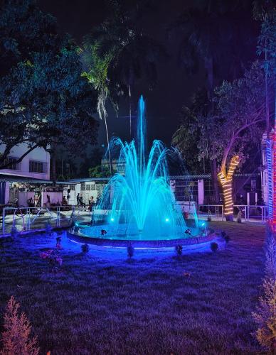 a fountain with blue lights in a park at night at Sher-E-Punjab in Kolkata