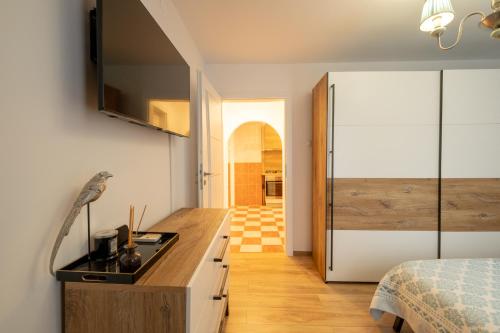 a kitchen with a sink and a stove in a room at Linden Copou Parhon IRO in Iaşi