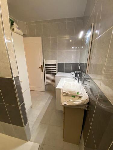 une salle de bain avec un lavabo et une douche avec un miroir dans l'établissement T2 Proche plage - Centre cagnes sur mer, à Cagnes-sur-Mer