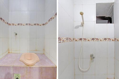 two pictures of a bathroom with a toilet and a shower at OYO Life 2546 Griya Widya Syariah in Klaten
