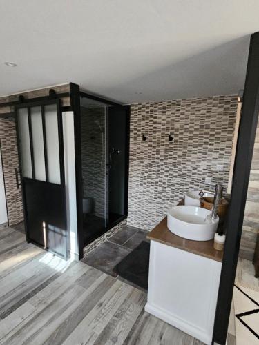 une salle de bain avec un lavabo et un miroir dans l'établissement La toulousaine, à Sablons