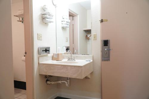 a bathroom with a sink and a mirror at Richmond - Quality Quarters Inn in Richmond