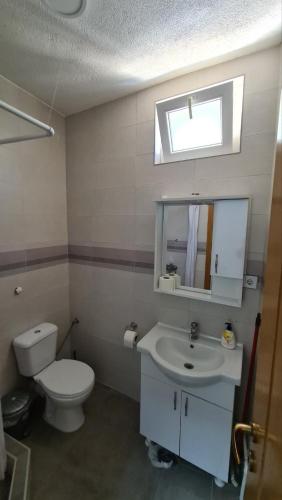 a bathroom with a toilet and a sink and a mirror at Koko Apartments in Kavadarci
