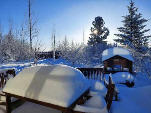 Cozy cabin, hot tub, beautiful nature semasa musim sejuk