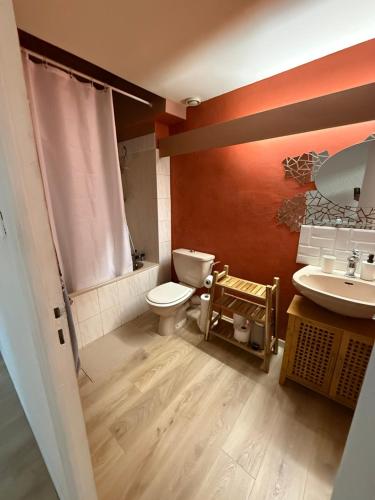 une salle de bain avec toilettes et lavabo dans l'établissement Le nid des remparts, à Carcassonne