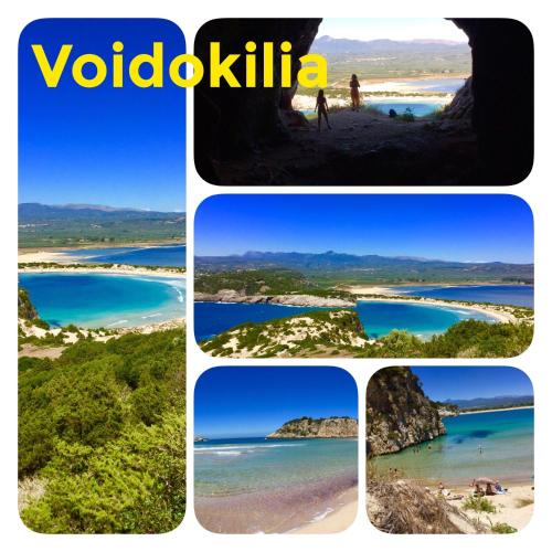 a collage of different photos of a beach at appartement lena in Messini