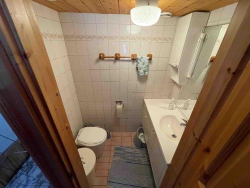 a small bathroom with a toilet and a sink at Idyllic house in beautiful area in Saxby