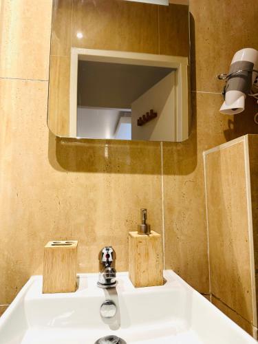 une salle de bain avec un lavabo et un miroir dans l'établissement studio ZEN gare part Dieu, à Lyon
