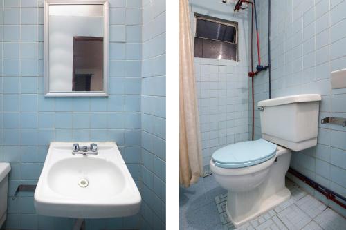two pictures of a bathroom with a toilet and a sink at OYO Hotel Brazil,Guadalajara,Estadio Jalisco in Guadalajara