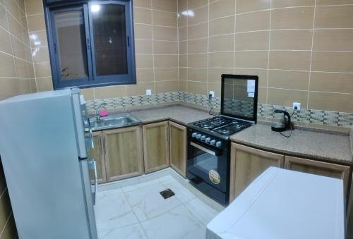 a small kitchen with a stove and a sink at Furnished apartments for rent 1 in Aqaba