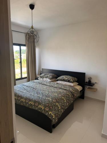 a bedroom with a bed with pillows and a window at Terraza Caribeña in Bayahibe