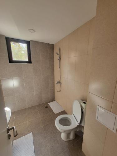 a bathroom with a toilet and a shower at Уютен Апартамент in Sofia