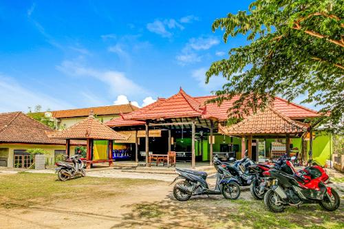 a group of motorcycles parked in front of a building at OYO 91053 Desa Wisata Gilimanuk in Gilimanuk