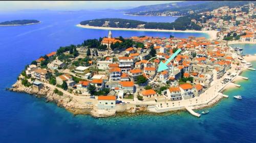 an aerial view of a small island in the water at Secret House Andrea in Primošten
