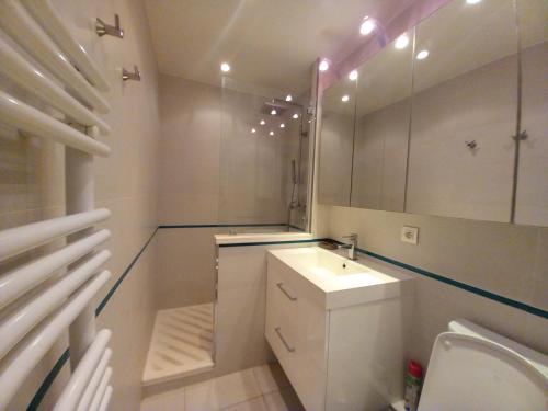 une salle de bain avec un lavabo et un miroir dans l'établissement Magnifique T2, proche gare TGV, proche plage de sa, à Saint-Raphaël