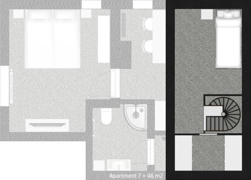 a black and white drawing of a room at RIOs Apartments in Scharnitz