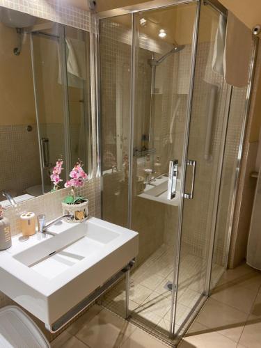 a bathroom with a sink and a shower at La casa di Nana’ in Pisa