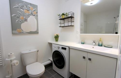 une salle de bain avec un lavabo et une machine à laver dans l'établissement Cristal6 - Welcoming accomodation up to 6ppl, à Serris