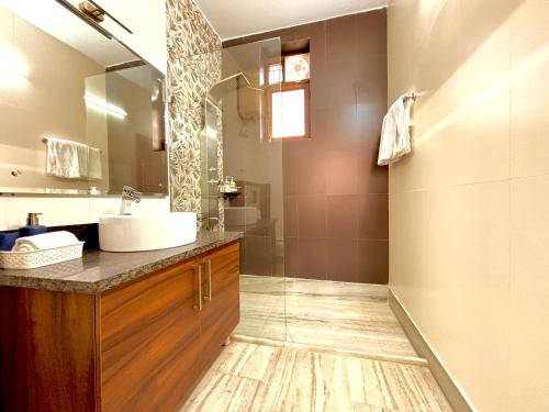 リシケーシュにあるLuxury 4 Bedroom's Indepandent Villaの洗面台と鏡のあるバスルーム