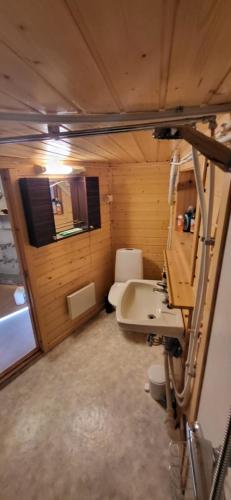 a small bathroom with a sink and a toilet at Lofoten Horizon, Fredvang in Fredvang