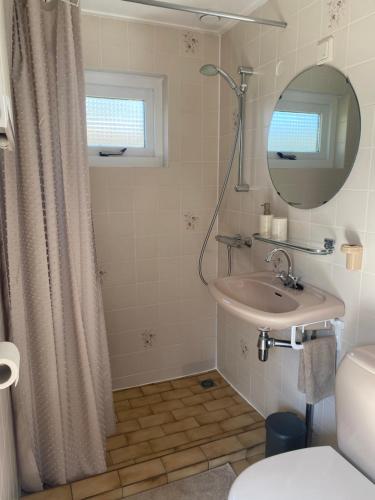 ein Badezimmer mit Waschbecken und Spiegel in der Unterkunft Meno Mosso in Sint Maartensvlotbrug