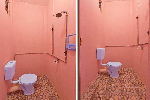 two pictures of a bathroom with a toilet and a sink at Capital O 90664 Rabi Hotel in Kota Bharu
