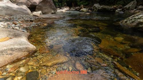 a stream of water with rocks in a river at Chale na Mata Atlantica com rio e imersao natural in Garuva