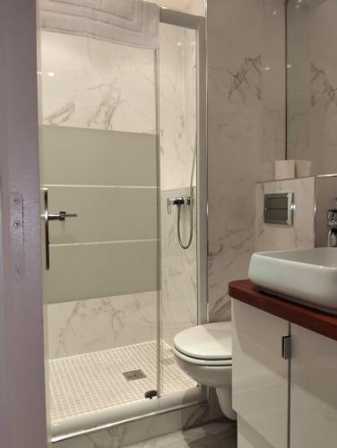 une salle de bain avec une douche, des toilettes et un lavabo dans l'établissement PLEIN SUD - Le FAURE, à Cannes