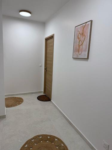a hallway with a door and a painting on the wall at EXCEPTIONNEL Appartement VERSAILLES in Rocquencourt