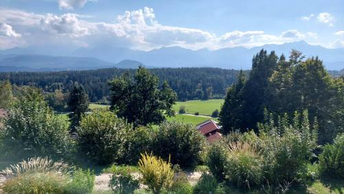 a house in the middle of a field with trees at ZAUBERBERG Apartements in Schwarzendorf