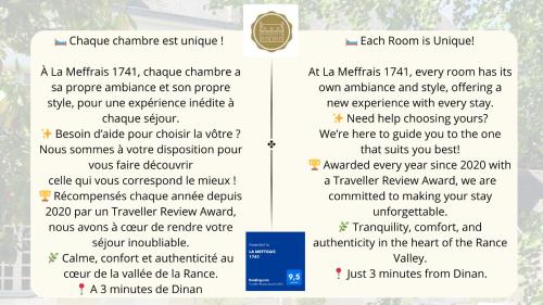 a set of four papers with text on them at LA MEFFRAIS 1741 Manoir d'hôtes aux portes de Dinan in Dinan