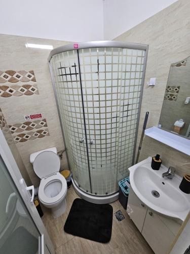 a bathroom with a toilet and a sink at Modern Studio 4 in Onești