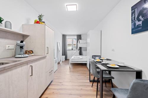 Kuchyň nebo kuchyňský kout v ubytování Funktionale Wohnung Bodensee A3
