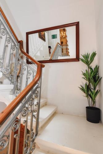 a staircase with a mirror and a potted plant at Maleth Inn in Rabat