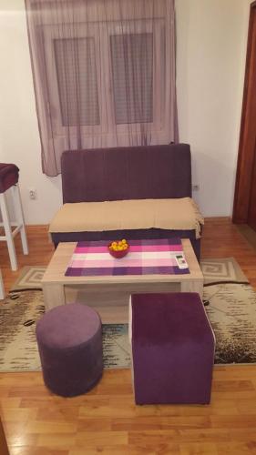 a living room with a couch and a coffee table at Vila Marina in Buljarica