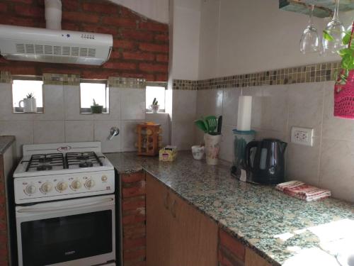 a kitchen with a stove and a counter top at Lo de Nelly 1 in Puerto Madryn