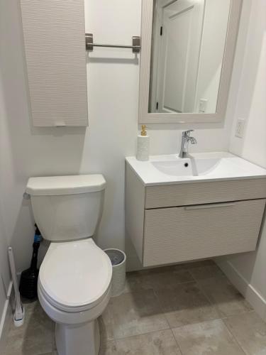 a bathroom with a white toilet and a sink at 3 Bdrm Blue Mountain Condo in Collingwood