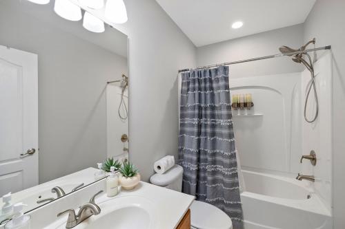 een witte badkamer met een wastafel en een douche bij King and Queen Beds with a Gourmet Kitchen in Charlotte