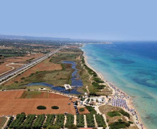 an aerial view of a beach and the ocean at La casetta di Fiore in Selva di Fasano